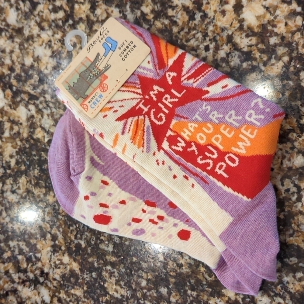 Blue Q Crew Socks I'm a girl what's your superpower Soft Combed Cotton
